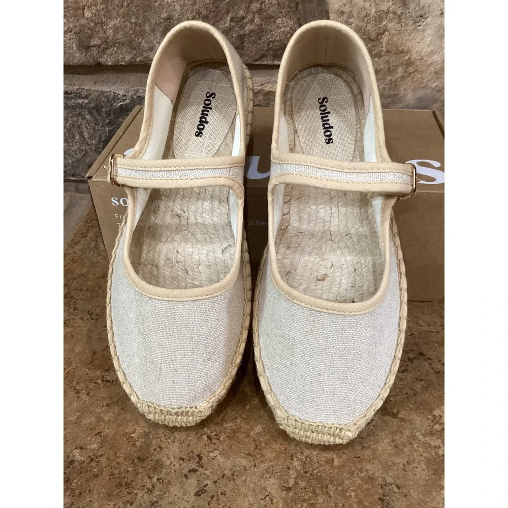 Soludos Mary Jane Espadrilles Natural Undyed Canvas Flats Size US 7-7.5 New